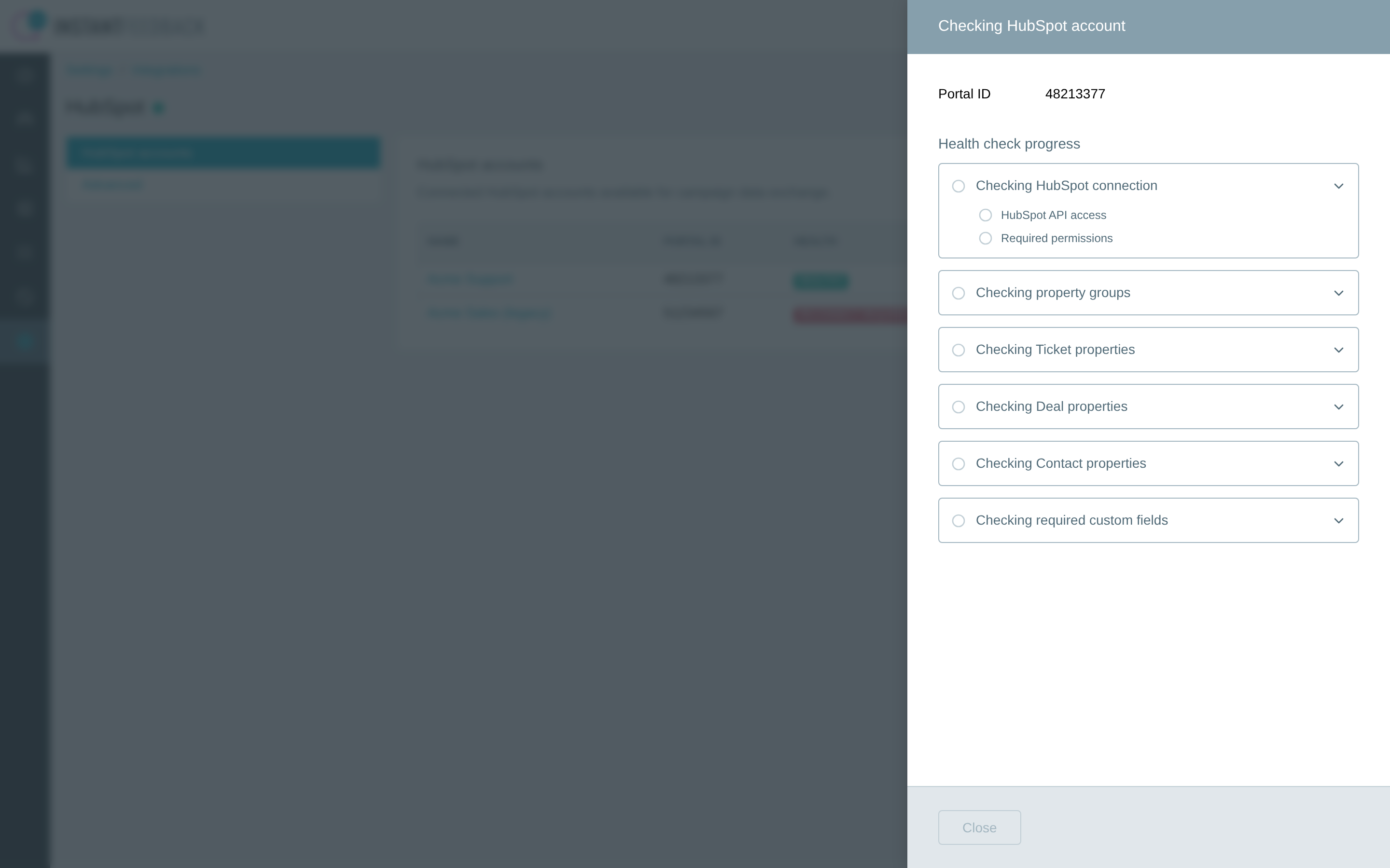 The Checking HubSpot account dialog