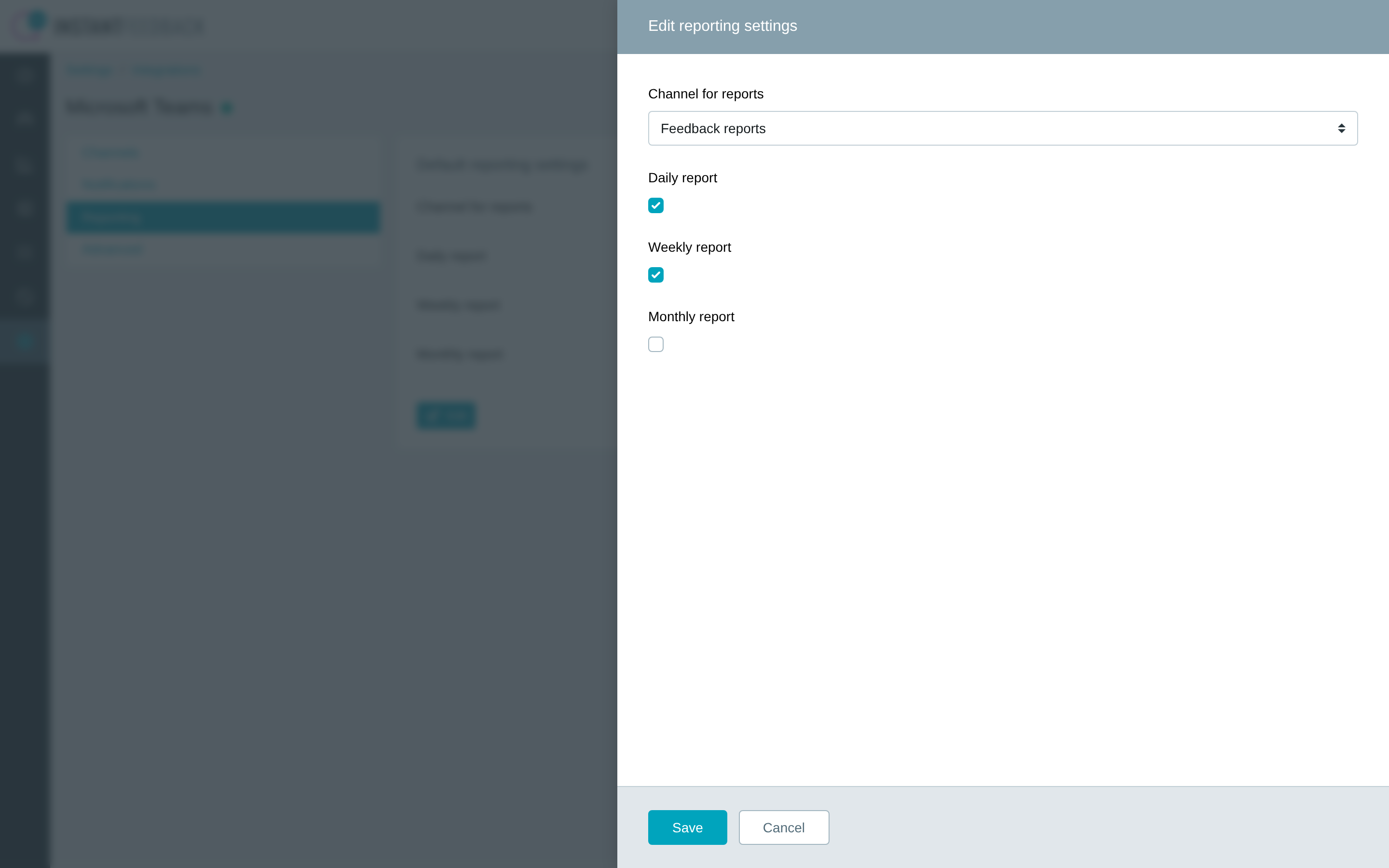 The Edit reporting settings dialog